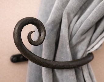 Handmade Wrought Iron Curtain Tie Back | Scroll Design Metal Curtain Holdback | Rustic Window Hardware