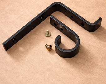 Industrial Shelf Bracket 1" with Curtain Rod Holder | Steel Rustic Drapery Hardware