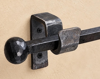 Hand-Forged Wrought Iron Curtain Rod with Square Rod & Hammered Ball Finials