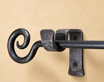 Hand Forged Iron Curtain Rod with Spiral Scroll Finials | Rustic Farmhouse Drapery Rod