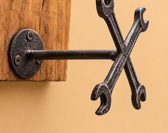 Wrench Wall Hook – Industrial Steel Coat Hanger, Mechanic Garage Decor