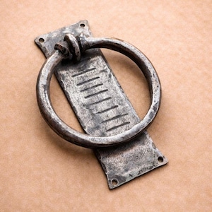 Hand Forged Wrought Iron Door Knocker | Blacksmith Hammered Ring | Rustic Farmhouse Antique Door Hardware image 1