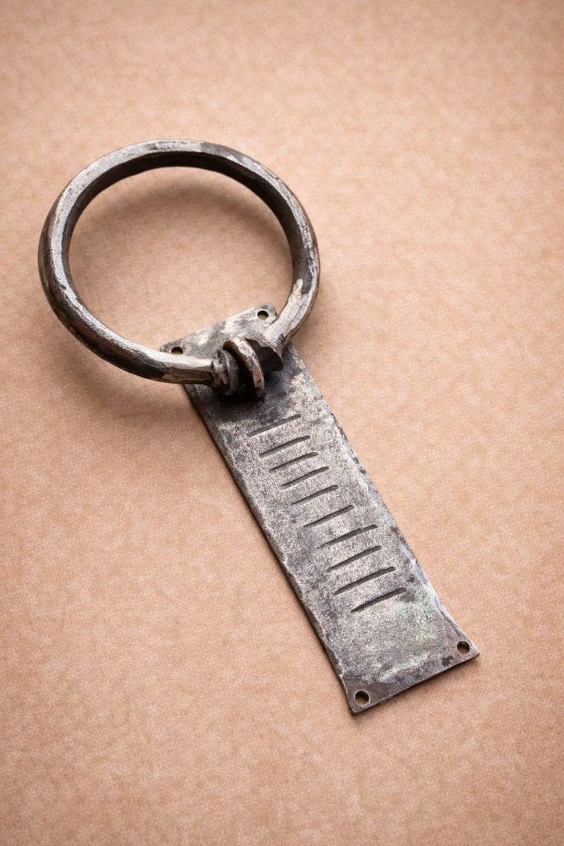 Hand Forged Wrought Iron Door Knocker | Blacksmith Hammered Ring | Rustic Farmhouse Antique Door Hardware image 2