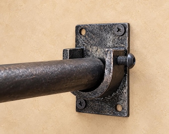 Hand Forged Wrought Iron Cafe Curtain Rod Set | 5/8" Rustic Iron Rod | Wall Mount Brackets