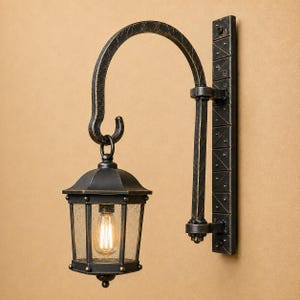 Hand Forged Wrought Iron Lantern Hook – Rustic Wall Mount Plant Hanger & Outdoor Light Bracket