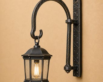 Hand Forged Wrought Iron Lantern Hook – Rustic Wall Mount Plant Hanger & Outdoor Light Bracket