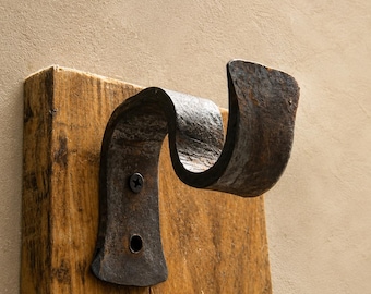 Wrought Iron Curtain Rod Holder – Hand Forged Wall Bracket for 1/2" to 1" Rods, Rustic Hardware