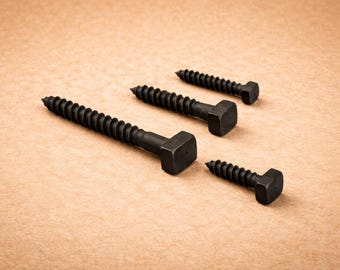 Tornillos de cabeza cuadrada de hierro forjado a mano – Herrajes de hierro forjado negro (Juego de 10, tamaños personalizados)