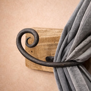 Wrought Iron Curtain Tie Back Handmade | Scroll Design Metal Curtain Holdback | Rustic Window Hardware