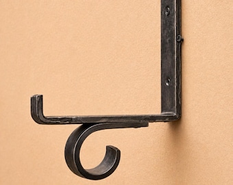 1″ Shelf Bracket with Curtain Rod Holder | Shelf & Drapery Support | Rustic Steel Hardware