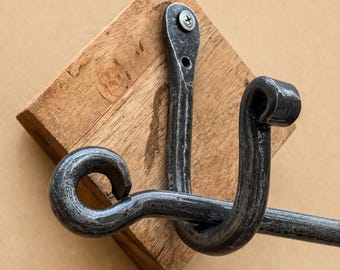 Hand Forged Curtain Rod with Hooks – Tapered Scroll Iron Drapery Rod (10”–120”) Rustic Blacksmith Hardware
