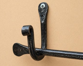 Hand-Forged Iron Curtain Rod with Hooks – Rustic Blacksmith Drapery Hardware 10”–120”