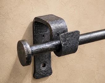 Hand Forged Wrought Iron Curtain Rod with Round Disc Finials – Rustic Custom Drapery Hardware, Farmhouse Window Treatment