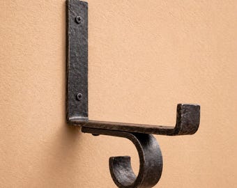 Steel Shelf Bracket with Curtain Rod Holder | Farmhouse Industrial Decor