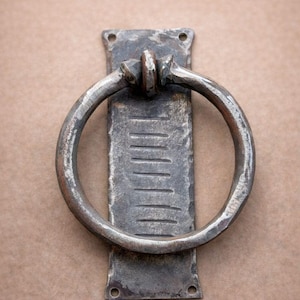Hand Forged Wrought Iron Door Knocker | Blacksmith Hammered Ring | Rustic Farmhouse Antique Door Hardware image 3