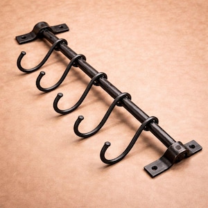Hampton Cast Iron Kitchen Rail | Rustic Utensil & Pot Hook Rack | Vintage Blacksmith
