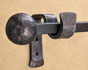 Hand Forged Wrought Iron Curtain Rod | Square Iron Rod with Hammered Ball Finials