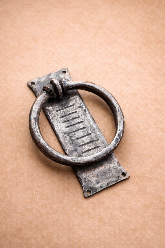 Hand Forged Wrought Iron Door Knocker | Blacksmith Hammered Ring | Rustic Farmhouse Antique Door Hardware