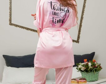 Bata de satén estampada: kimono de lujo para mujer, bata de novia sedosa, ropa de estar elegante