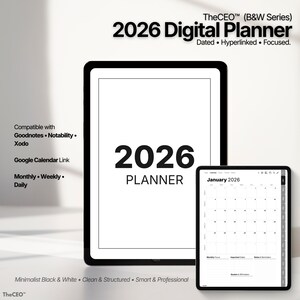 2026 datiert Digitaler Planer | The Ceo ™ Black & White Hyperlinked | Produktivität und Selbstfürsorge Goodnotes Ipad Tablet-kompatibel (PDF)