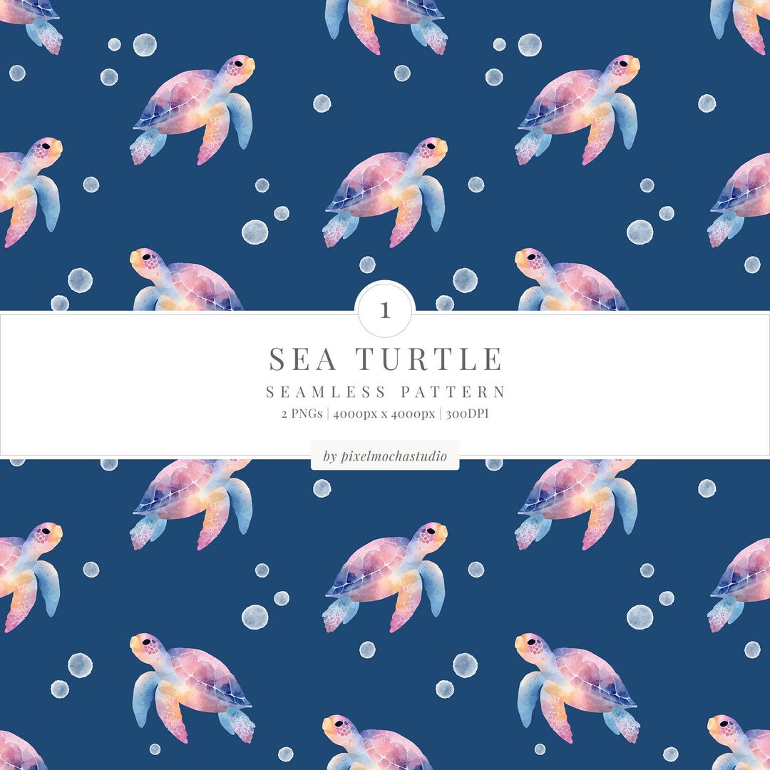 Sea Turtle Seamless Pattern | Nautical Ocean Digital Paper | Blue ...