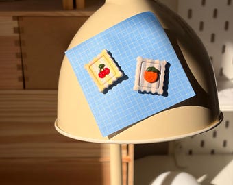 Mini set di magneti a timbro, ciliegia e arancia, magnete da frigo in argilla polimerica fatto a mano, decorazione carina per la cucina, magnete estetico per alimenti, piccola idea regalo