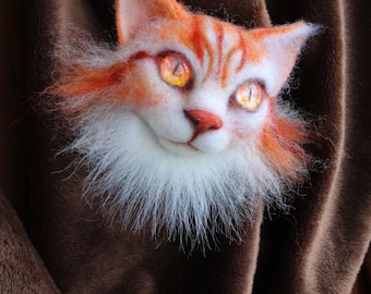 Broche de gato único para bolso – Ojos de ámbar realistas hechos con fieltro de aguja – Retrato personalizado