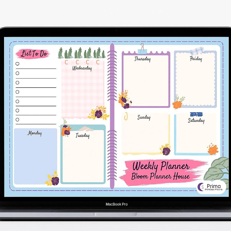 Weekly Bloom Chart Weekly Planner Printable | Pink & Blue Playful Weekly Schedule | to Do ...