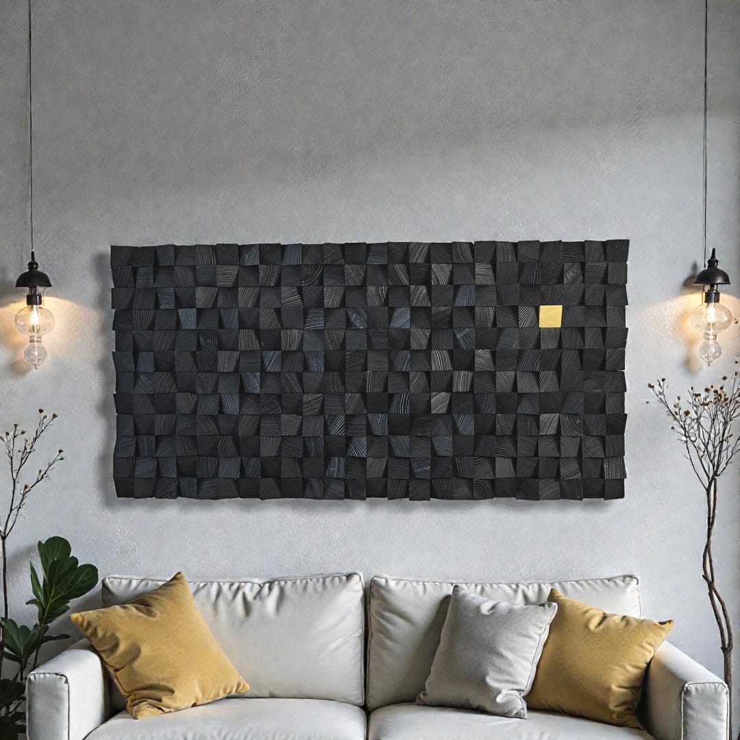 Handcrafted Wooden Mosaic Wall Art, Geometric Textured Panel, Modern ...