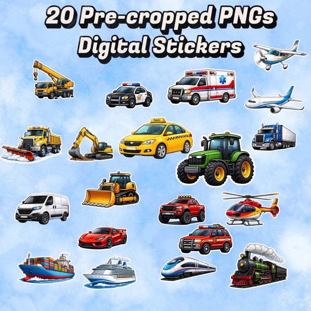 Transportation Car Sticker Vehicle PNG Stickers | Transport & Utility Vehicles Clipart Pack - Etsy