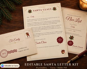 Editable Letter from Santa Printable, Santa's North Pole Kit, Nice List Certificate, North Pole Envelope Labels, Reindeer Food Tags