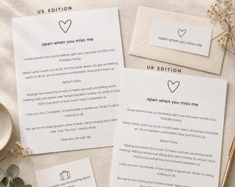 Open When Letters, 110 Pre Written Letters and 110 Envelope Labels, Long Distance Relationship Gift for Him or Her, UK and US, Printable