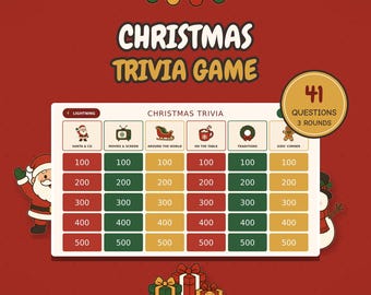 Christmas Trivia Game PowerPoint, Family Game Show for TV & Zoom, Office Holiday Party Game, 41 Questions Editable, Instant Download