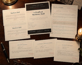 Printable Murder Mystery Party Game for 6 to 8 Adults, A Death at Marlowe Hall, 1950s English Country House Dinner Party, Instant Download