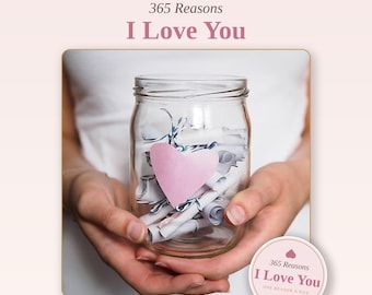 Frasco con 365 razones para amarte, notas de amor imprimibles, regalo de aniversario para él y para ella, novio/novia, San Valentín, descarga instantánea en PDF.