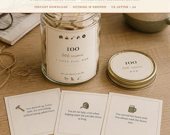 100 Reasons I Love You Dad Jar Printable, Love Notes Jar for Dad, Fathers Day Gift from Daughter or Son, Dad Birthday Gift, Instant Download