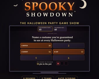 Halloween Party Game Show | Interactive Team Game for Adults & Groups | 8 Unique Rounds, Auto Scoring, No PowerPoint | Digital Download