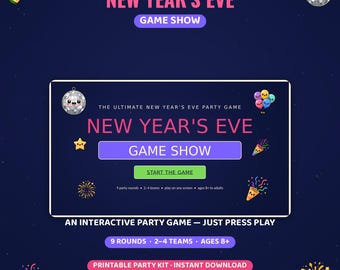 New Years Eve Party Games 2027, Interactive NYE Game Show PowerPoint, Trivia Emoji Quiz, Printable Countdown Cards, Family Office