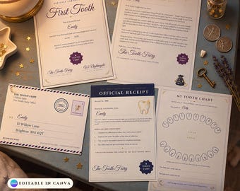 Editable Tooth Fairy Letter Printable, First Tooth Certificate, Tooth Fairy Receipt, Tooth Chart, Printable Tooth Fairy Kit