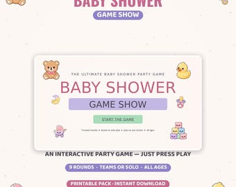 Baby Shower Games Interactive PowerPoint, Baby Shower Game Show Trivia Emoji Quiz, Printable Bingo Advice Cards, Gender Neutral
