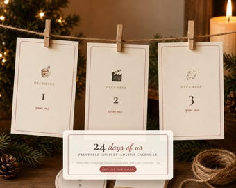 Couples Advent Calendar Printable, 24 Days of Us Christmas Countdown, Love Notes + Date Night Ideas, Gift for Husband Wife Boyfriend PDF