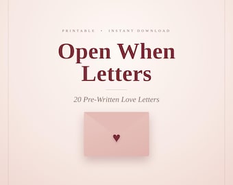 Open When Letters for Him, Long Distance Boyfriend Gift, 20 Printable Pre-Written Letters, Anniversary Gift Idea, Instant Download