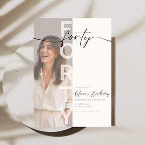 40th Birthday Invitation for Her | Photo Birthday Invite with Picture | Fabulous Forty Party Invite |Animated Evite |Editable Canva Template