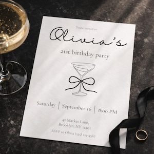 Birthday Cocktail Party Invitation | Classy Adult Birthday Invite | Elegant Cocktail Party | Editable Canva Template