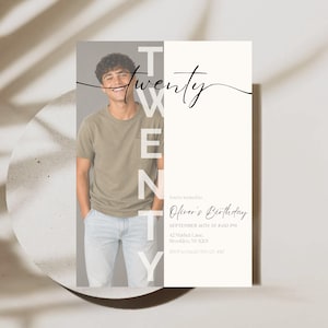 20th Birthday Invitation for Him | Photo Birthday Invite with Picture | Twenty Birthday Celebration | Animated Evite | Editable in Canva