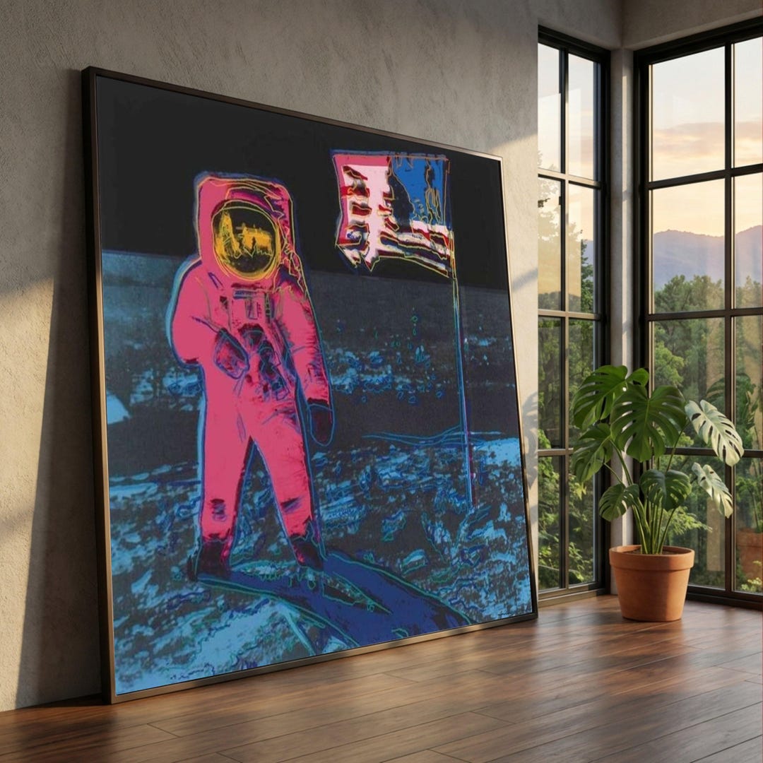 Neon Astronaut Moonwalk Canvas, Pop Art Space Scene, American Flag Wall ...