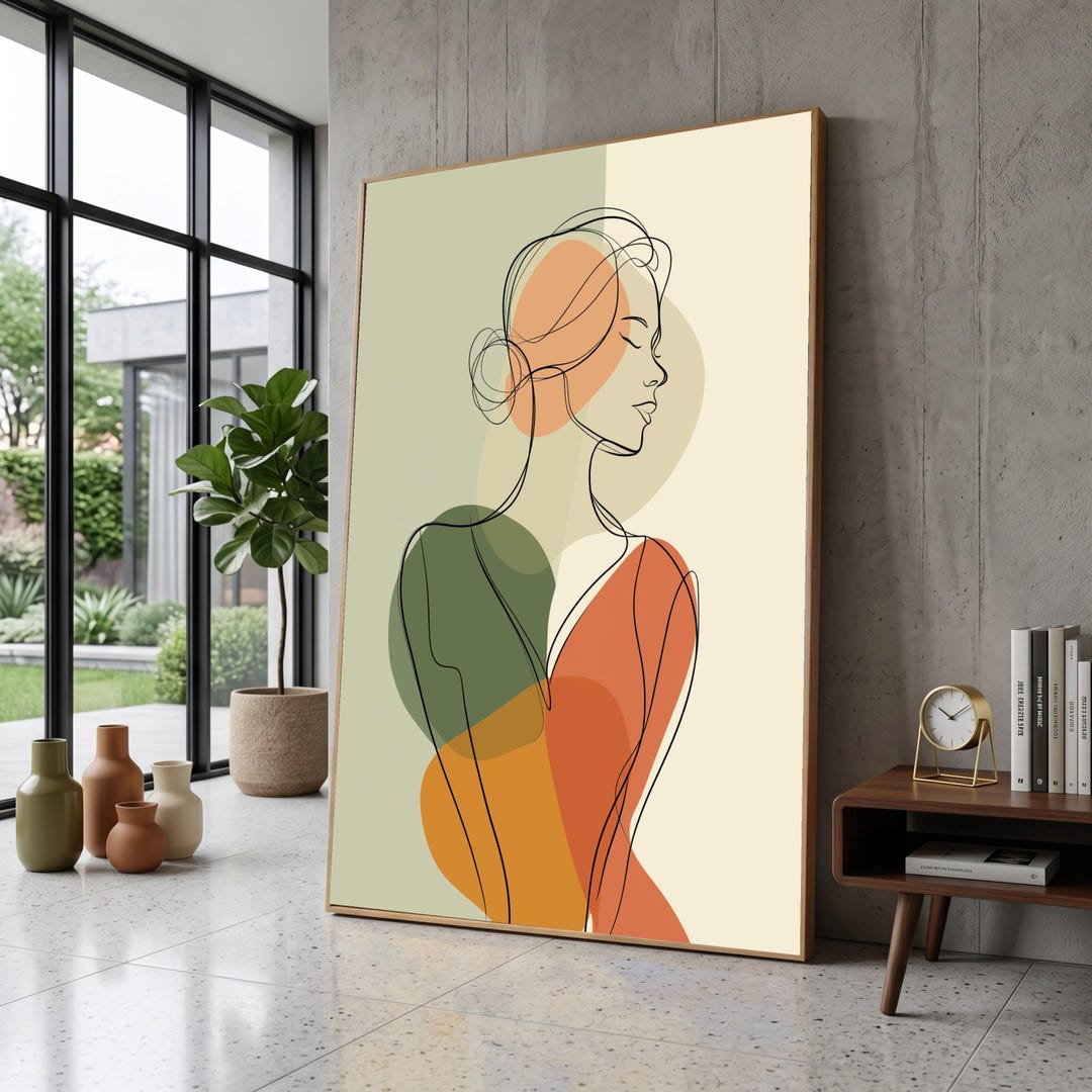 Elegant Minimalist Woman Portrait Canvas, Abstract Line Art, Modern ...