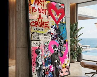 Urban Graffiti Canvas Art, Pop Culture Street Art, Heart Spray Paint