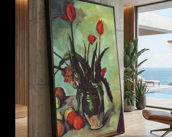 ポール セザンヌ、チューリップの花瓶、アートプリント、ヴィンテージ