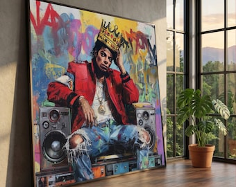 Michael Jackson Crown Graffiti Canvas Art, Pop Music Legend Portrait